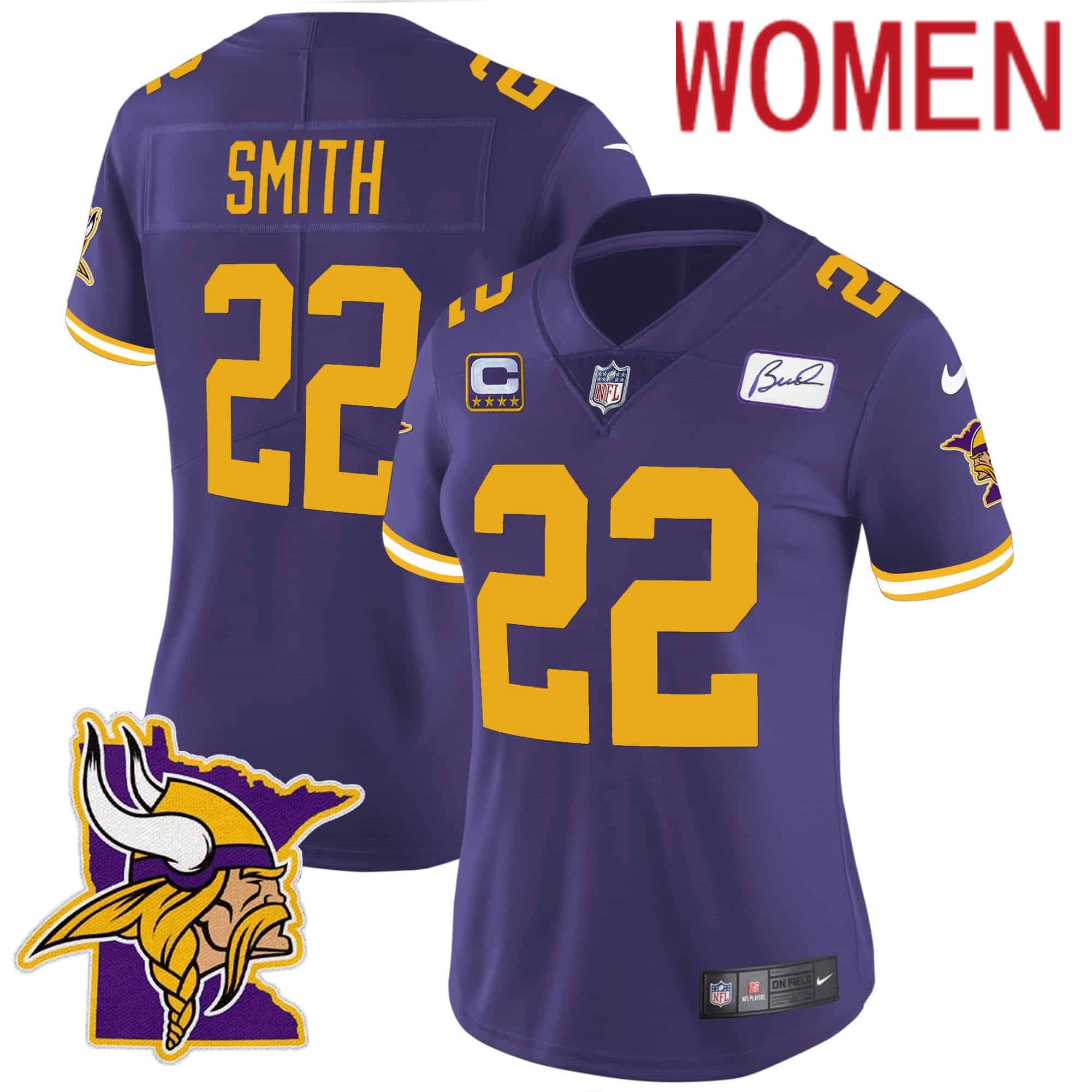 Women Minnesota Vikings 22 Smith Purple 2024 Nike Patch Classic Limited NFL Jersey style 2